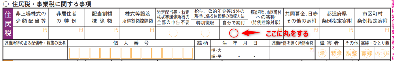 住民税自分で納付のところ